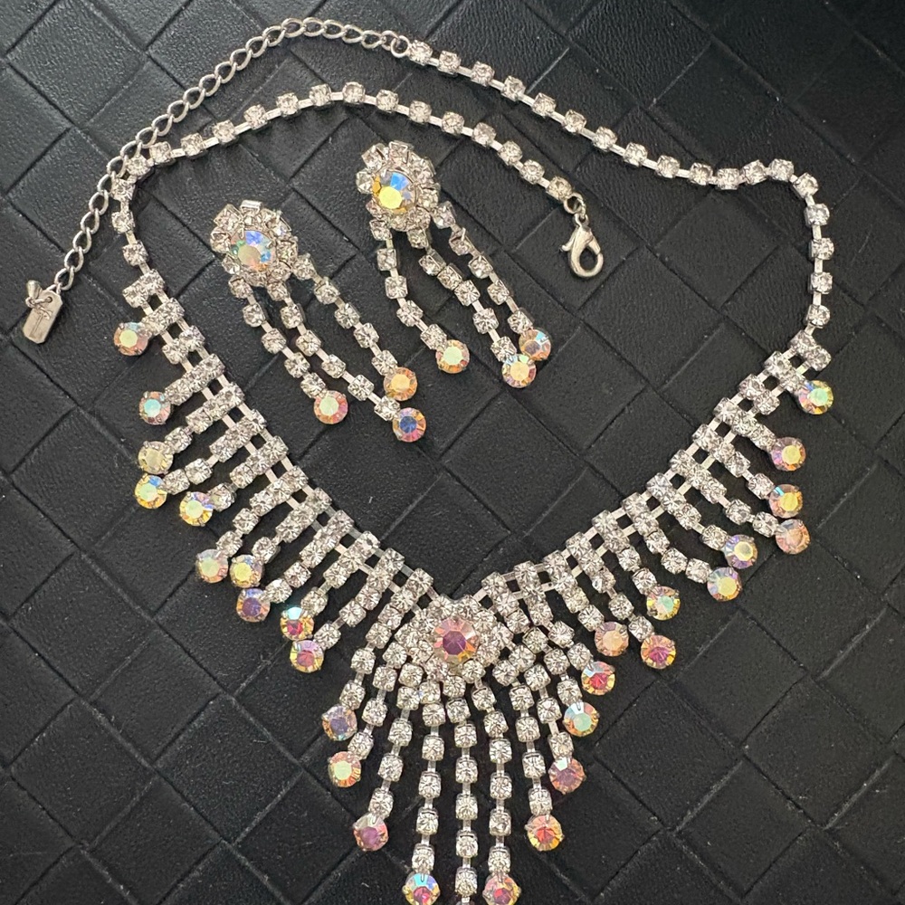 Elegant Silver and Multicolor Crystal Necklace and Earring Set